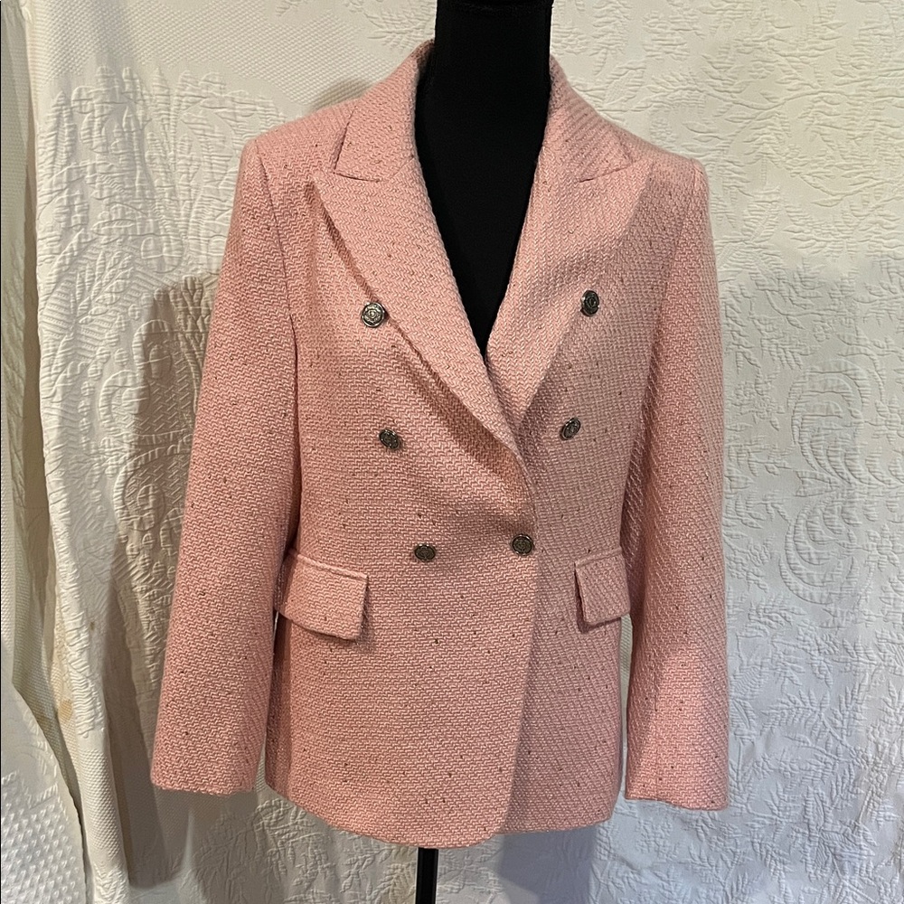 Mina Self Pink and Gold Speckled Double-Breasted Blazer,‎ size medium
